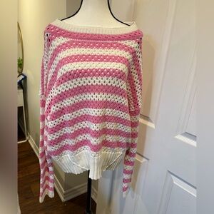 Tribal Pink Stripe Cotton Sweater Boat Neck XXL